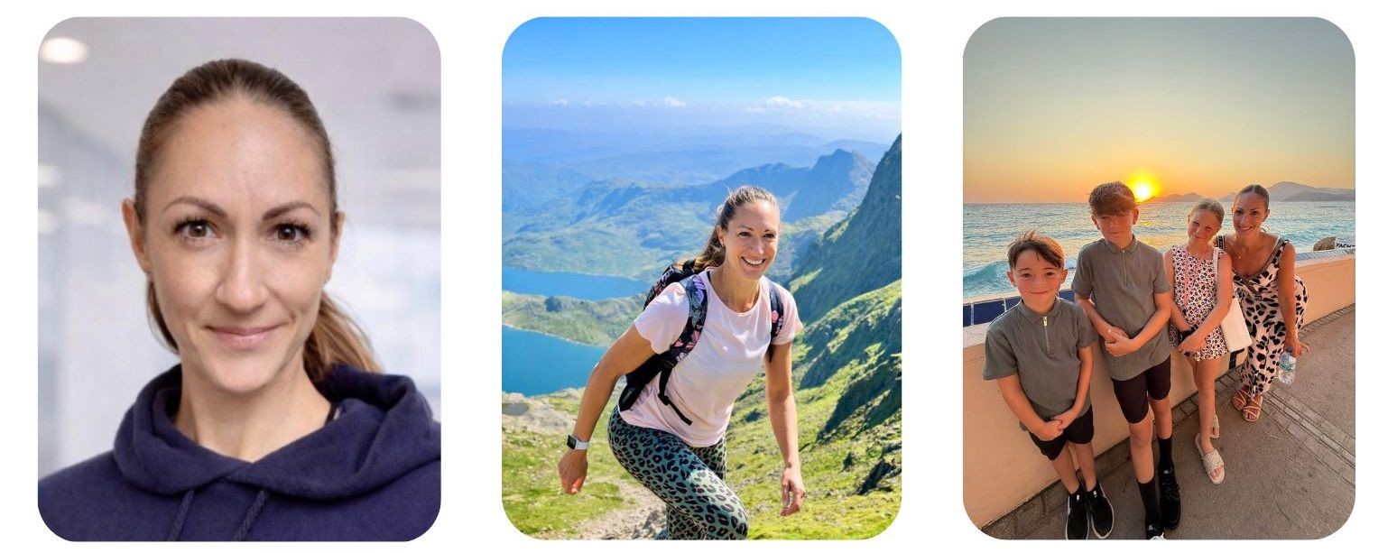 Gemma, headshot, climbing Snowdon and with her children 
